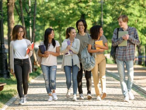 students walking together