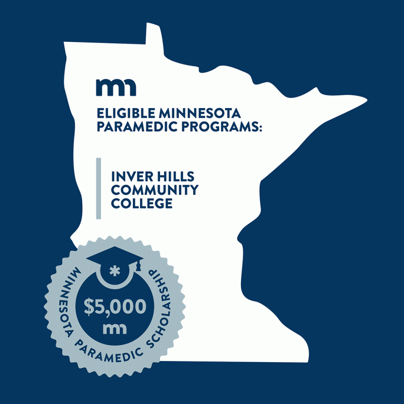 State of Minnesota graphic with names of eligible colleges that are alternating.