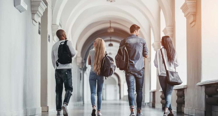 students walking on campus