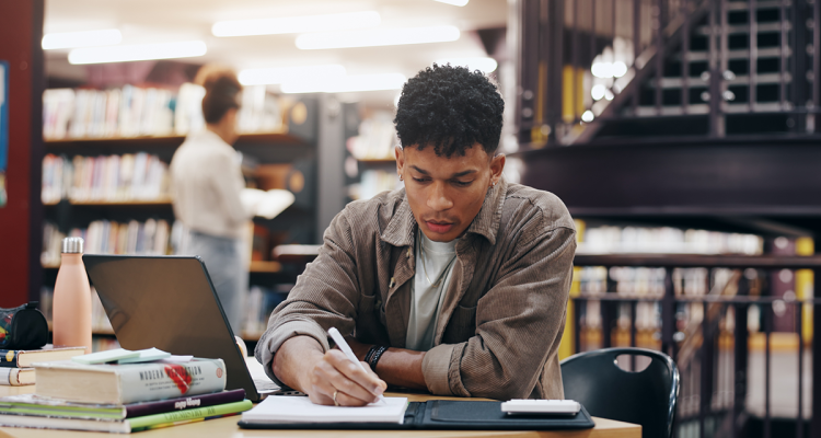 College student in library